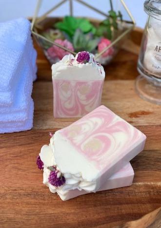 Cherry Bomb Cold Process Soap with Flower embed