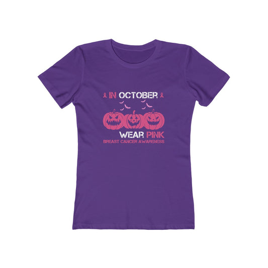 In October We Wear Pink | Breast Cancer Awareness | Pink Pumpkins | Women's The Boyfriend Tee